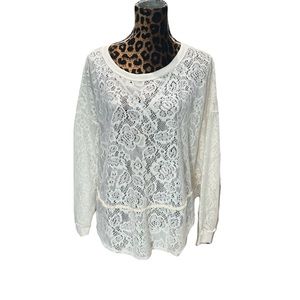 Free People Women's Winter Ivory Lace Soft Felted Loose Artsy Bohemian Top Sz S